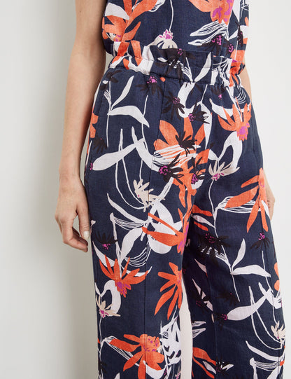 Patterned Linen Trousers With A Wide Leg