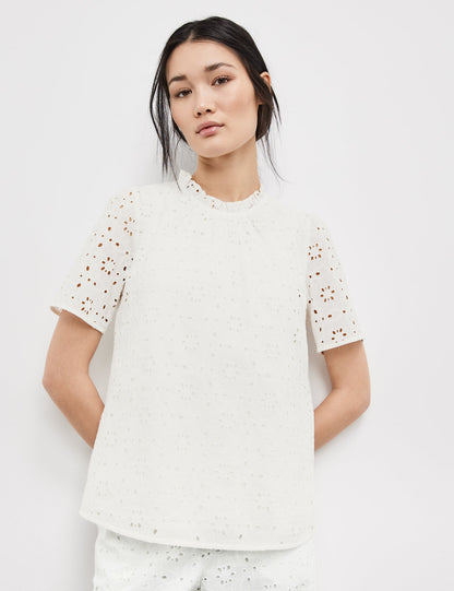 Short Sleeve Blouse With Broderie Anglaise