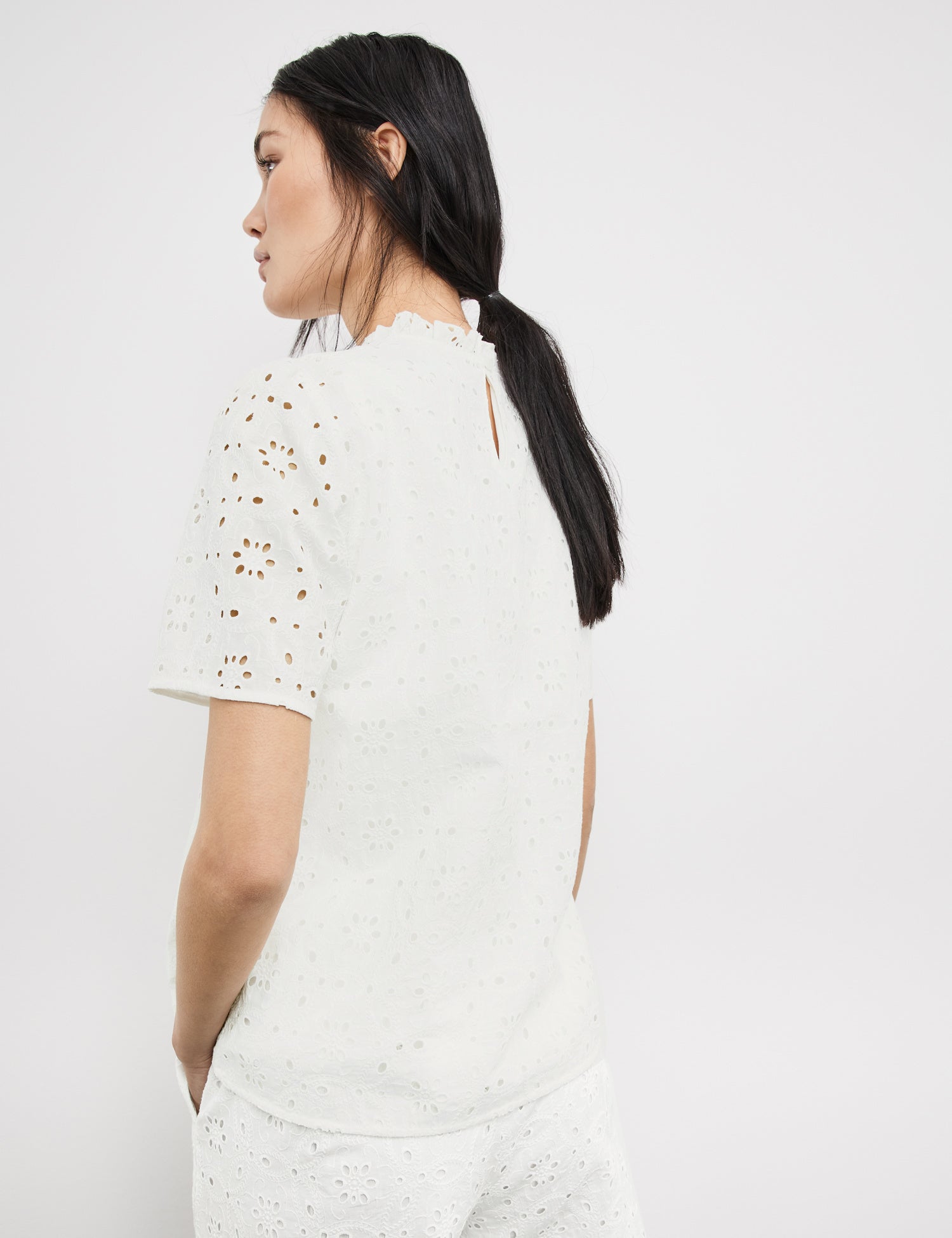 Short Sleeve Blouse With Broderie Anglaise