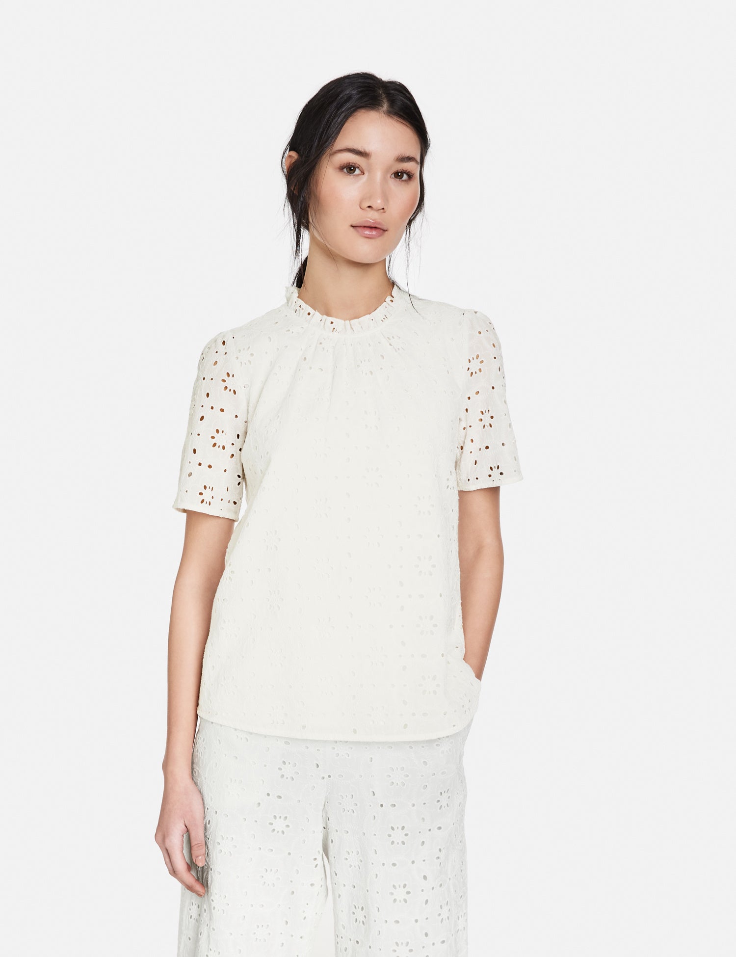 Short Sleeve Blouse With Broderie Anglaise