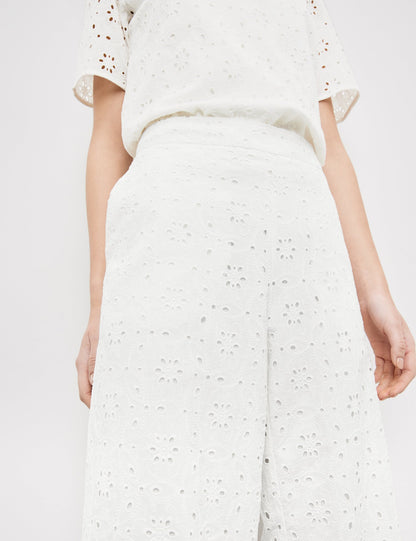 Wide-Leg Broderie Anglaise Trousers, Palazzo Fit